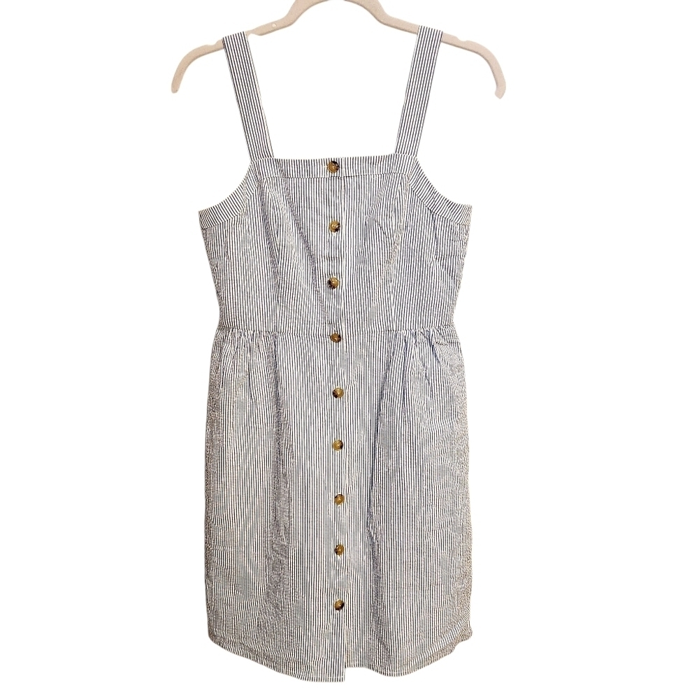 J. Crew Factory | Women's White and Blue Striped Seersucker Mini Dress (Size 4)
